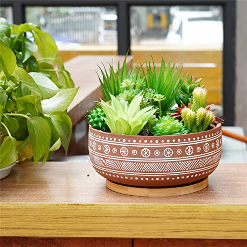 8 Inch Terracotta Succulent Planter Pot with Bamboo Tray L806