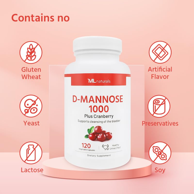 D-Mannose 1000 mg with Cranberry, 120 Vegetable Capsules, Non-GMO B785