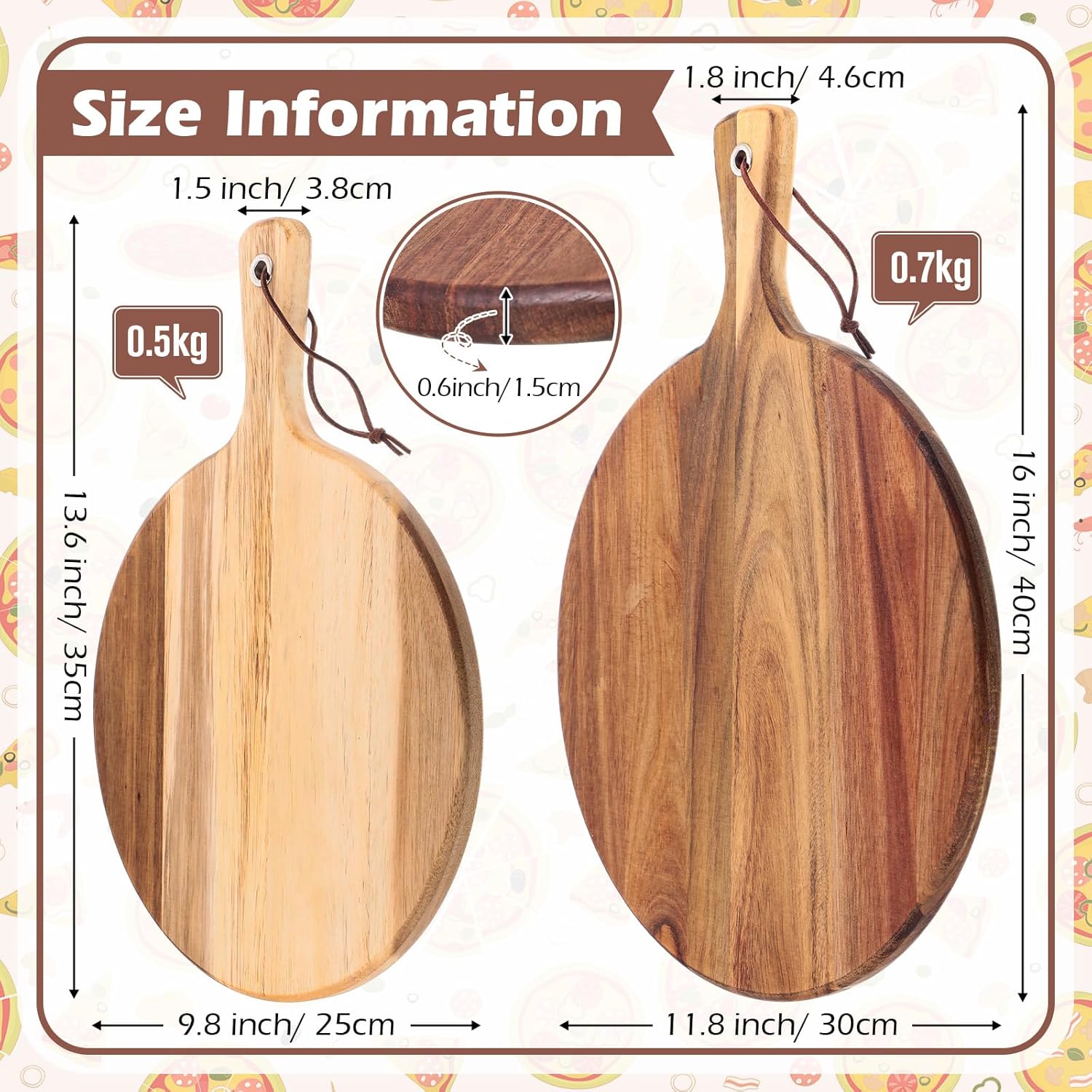 16 Pack Acacia Wood Cutting Board with Handle Round Charcuterie Boards R25848