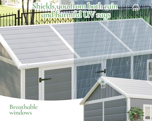 Outdoor Resin Storage Shed with Floor, Windows & Air Vents, Grey X450