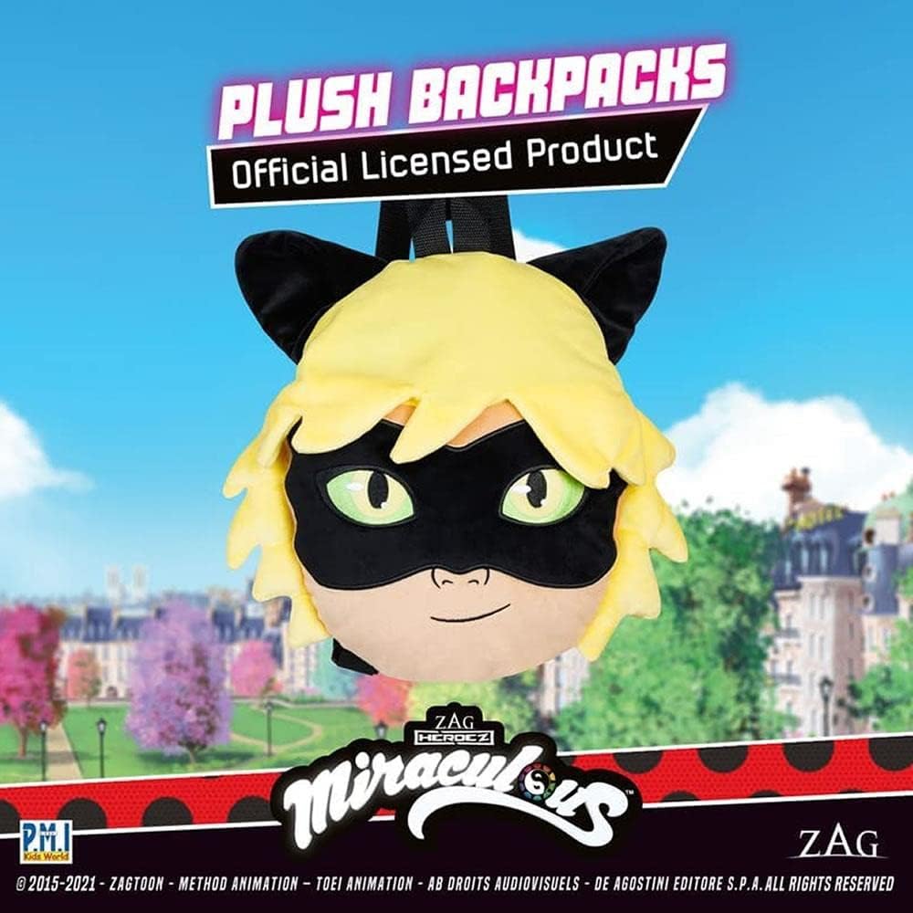 P.M.I. Miraculous Ladybug Plush School Backpack 12-Inch Collectible Cat Noir Q977166
