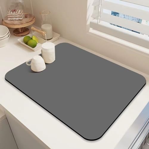 Marble Coffee Bar Mat Dish Drying Mat for Kitchen Counter, 11.8"x15.7" Diatomite Super Absorbent Hide Stain Coffee Mat with Non-slip Rubber Backed, Quick Drying Dish Mat for Countertop