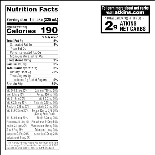Atkins Creamy Milk Chocolate PLUS Protein Shake, 30g Protein, 12 Count Z1448