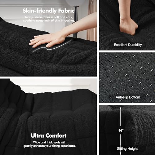 Bean Bag Chair Big Sofa for Adults with Memory Foam, Black Plush A2357