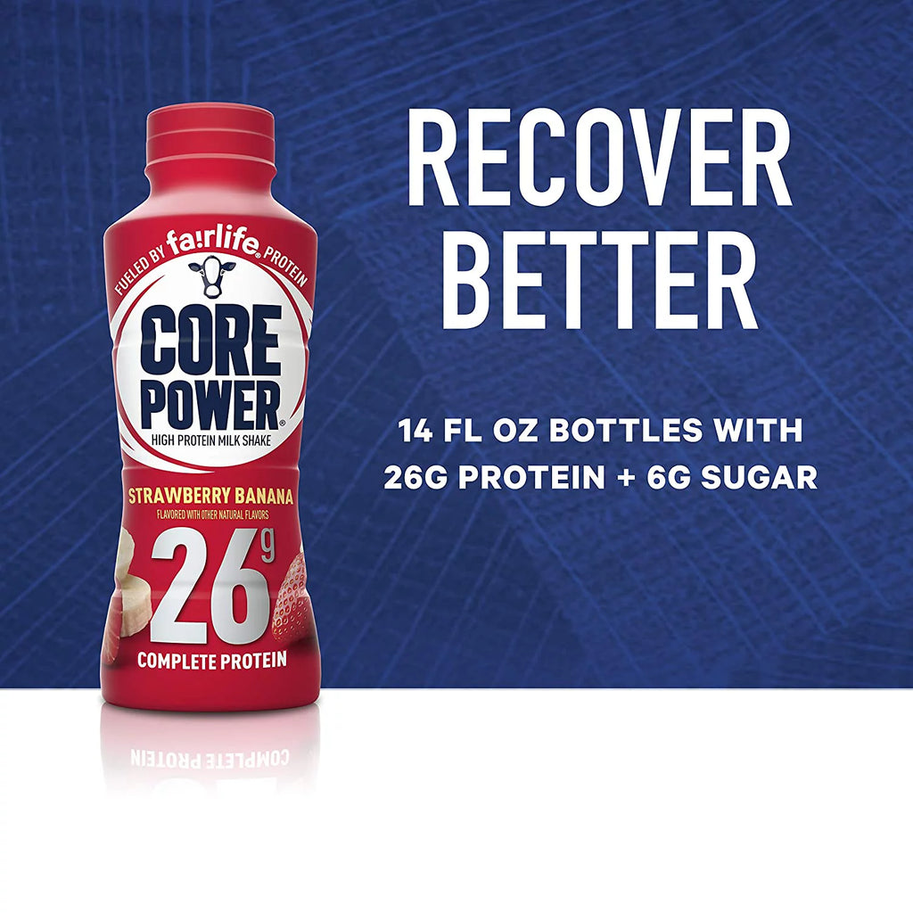 Core Power Fairlife High Protein Milk Shake, Strawberry Banana, 14 Fl Oz (Pack of 12) W8694
