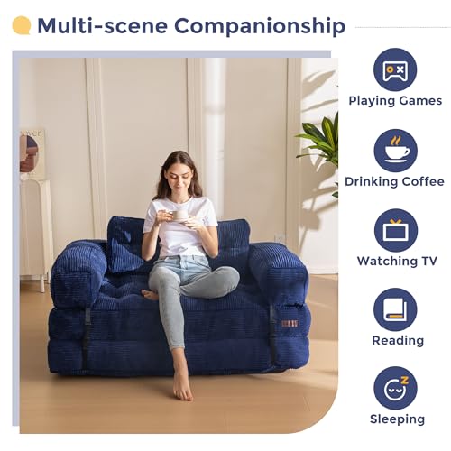 MAXYOYO Folding Sofa Bed L-Shaped Convertible Sleeper Couch with Pillow, Dark Grey X9070