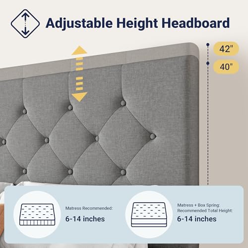 Allewie Upholstered Queen Platform Bed Frame with 4 Drawers and Headboard, Light Grey A922