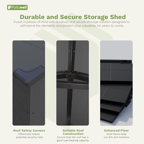 Patiowell 6 x 8 FT Plastic Outdoor Storage Shed with Floor, Dark Grey O60190