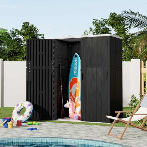 KINYING Outdoor Vertical Storage Shed 57 Cu.ft Waterproof Lockable Brown C842304
