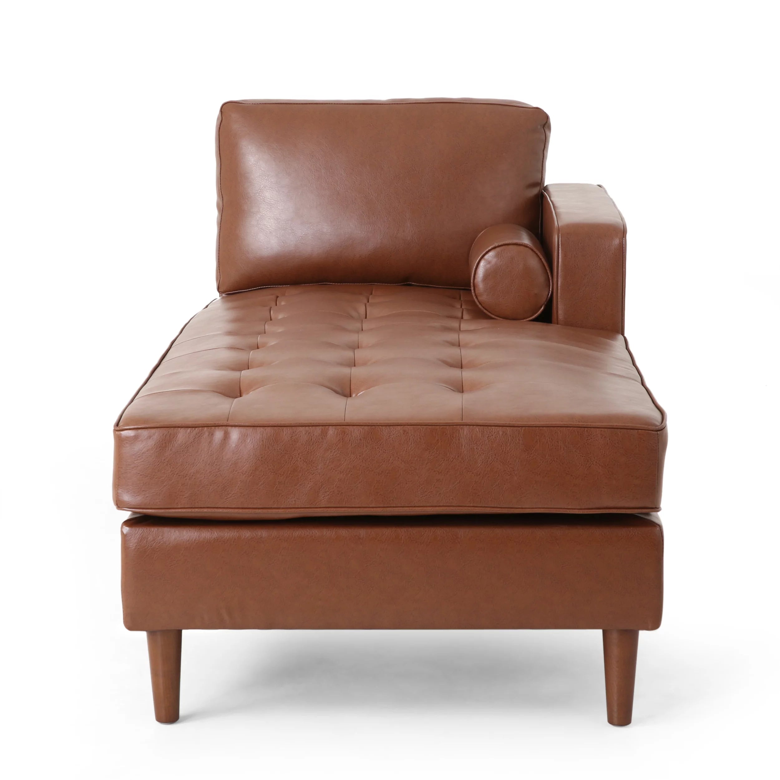 GDF Studio Hixon Faux Leather Tufted Chaise Lounge, Cognac Brown X215