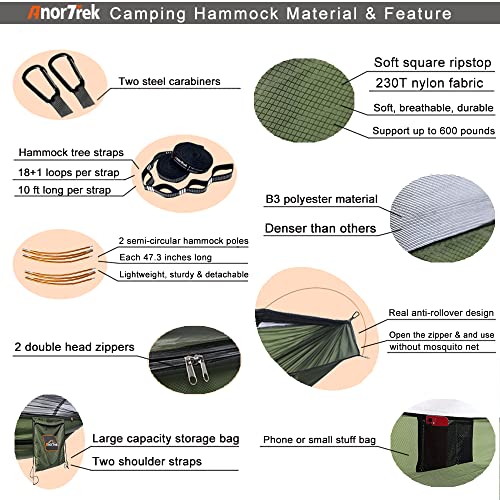 Camping Hammock with Mosquito Net, Lightweight Portable Double with Tree Straps, Blue L9892