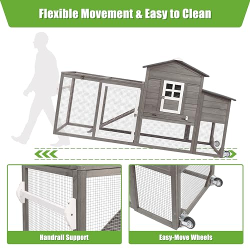 Wooden Chicken Coop with Nesting Box and Removable Tray (Grey) I6509