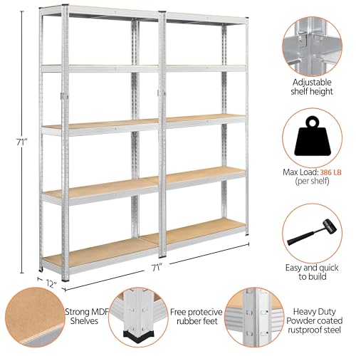 Yaheetech 5-Tier Heavy Duty Garage Shelving Unit, Adjustable Metal Storage Rack, Blue J339478