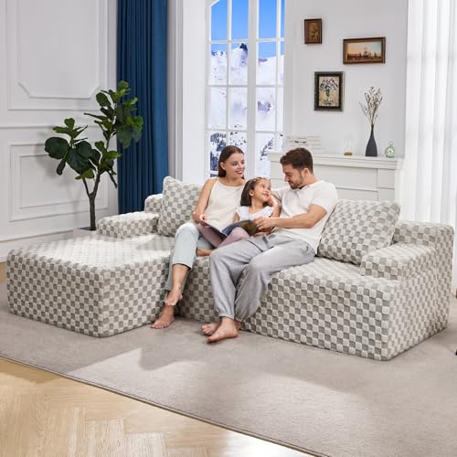 Modular Sectional Sofa L-Shape Couch with Oversized Chaise, Grey Stripe I49459