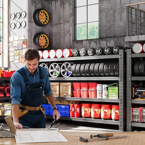 71" W Heavy Duty Steel Garage Shelving, 4-Tier Adjustable Storage Rack, Black C40455