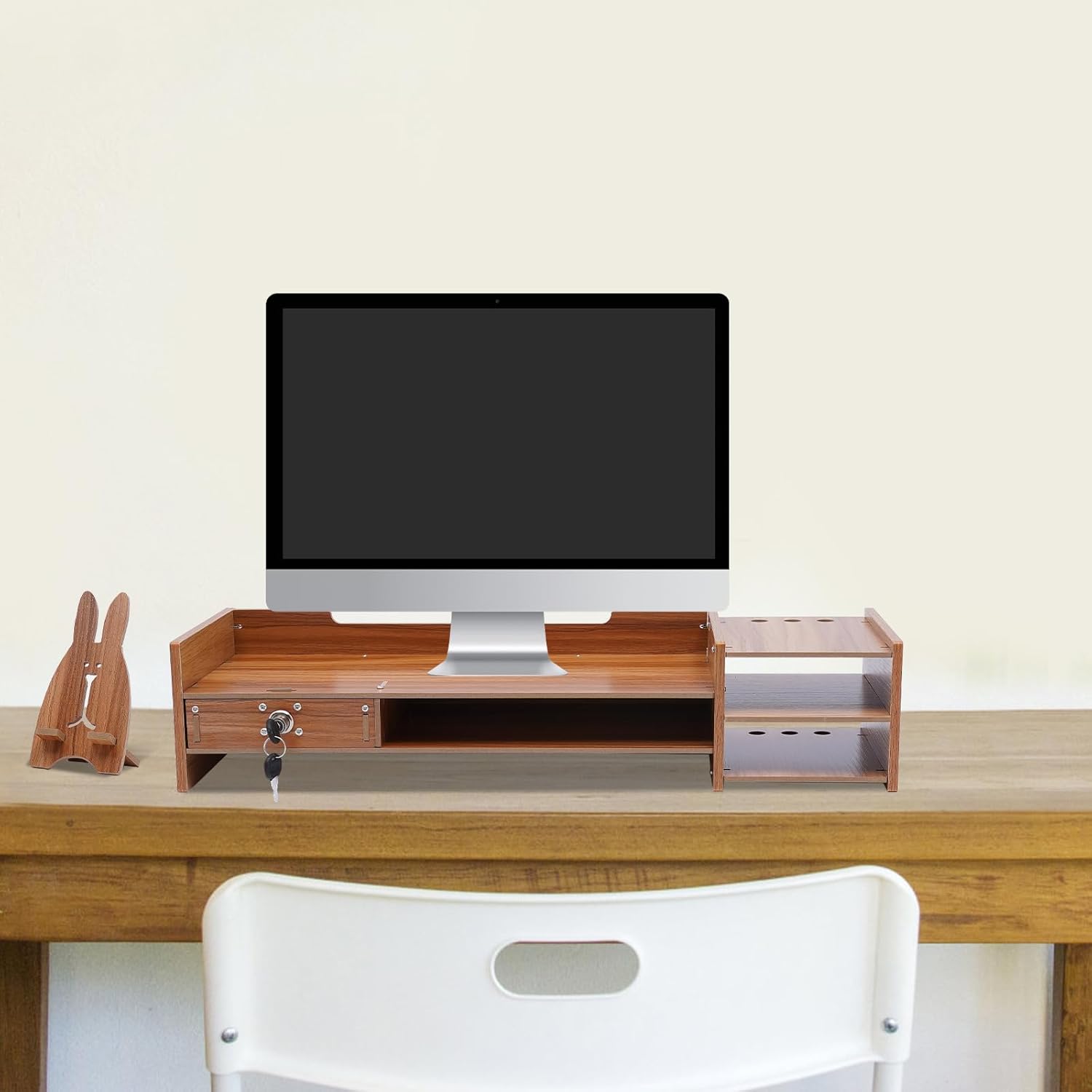 Monitor Stand Riser with Drawers, Wood Color, for Desk and Laptop M58183