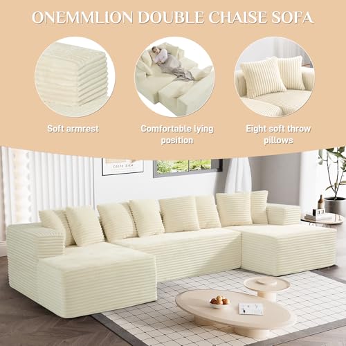 131" Modular Sectional Sofa Cloud Couch, Corduroy Memory Foam Black O10952
