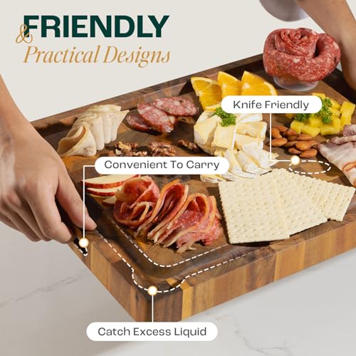 Yes4All Acacia Cutting Board for Kitchen, 20" x 15" x 1.5", End Grain with Juice Grooves F839569