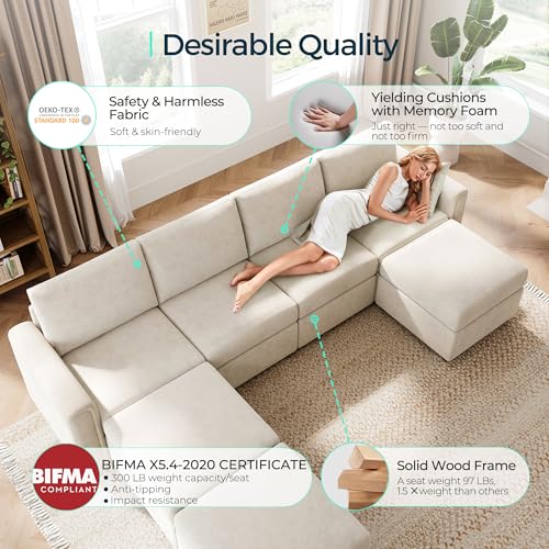 LINSY HOME Modular U Shaped Sectional Sofa with Storage, Blue M8981