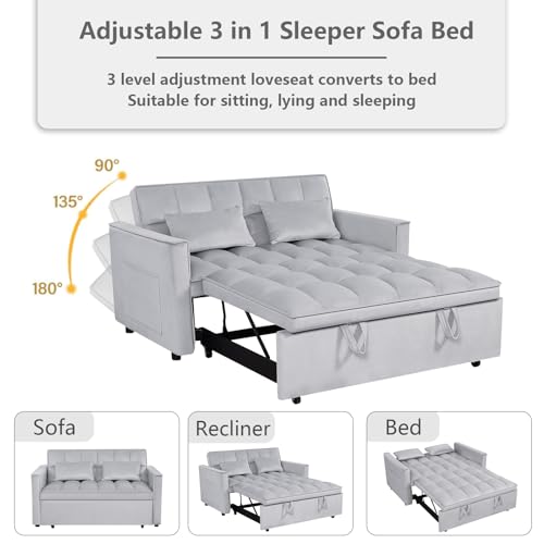 3 in 1 Convertible Sleeper Sofa Bed Futon with Adjustable Backrest, Velvet, Black Q74350