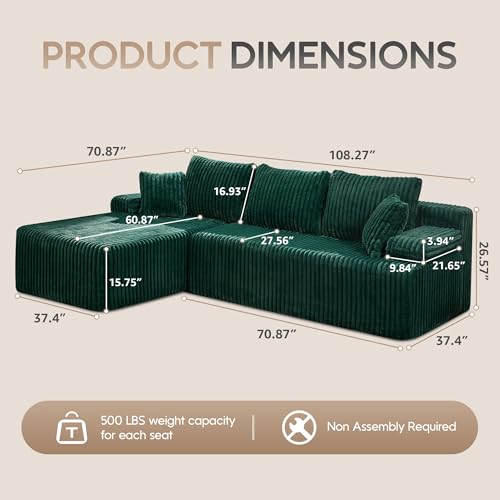 Modular Sectional Sofa L-Shape Couch with Oversized Chaise, Grey Stripe I49459