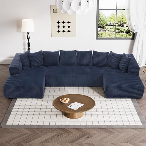 131" Modular Sectional Sofa Cloud Couch, Corduroy Memory Foam Black O10952