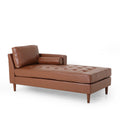 GDF Studio Hixon Contemporary Faux Leather Tufted One Armed Chaise Lounge, Cognac Brown and Espresso