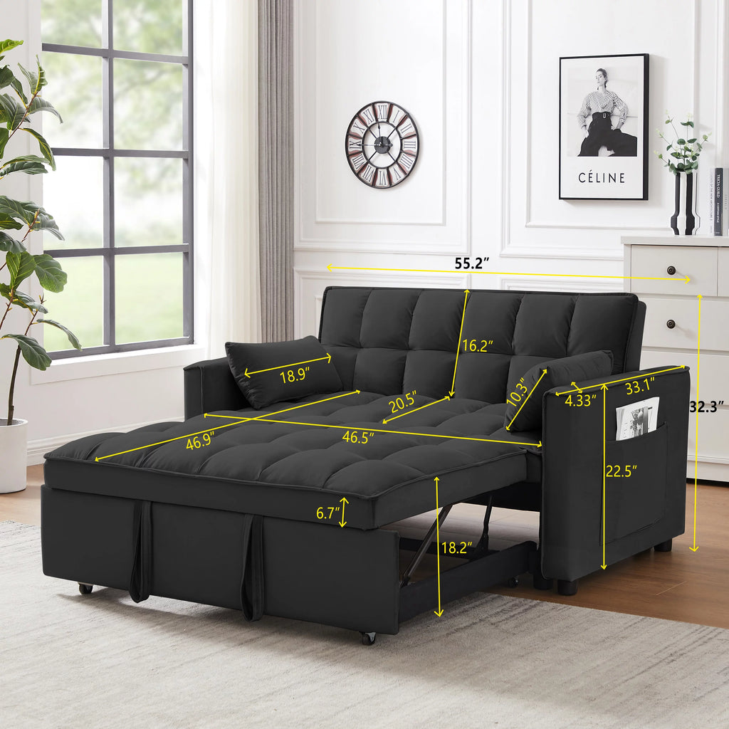 Hombay Modern Velvet Pull Out Convertible Sofa Bed with Reclining Backrest E65595