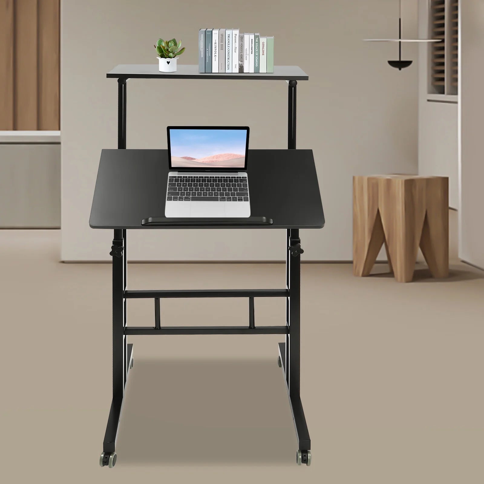 Loyalheartdy 24" Mobile Stand Up Desk with Wheels, Adjustable Height, Black L148256