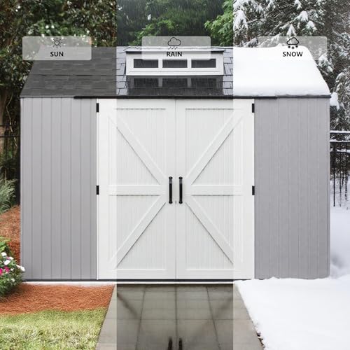 Resin Outdoor Storage Shed with Floor, Weatherproof, Lockable, Brown, 7x7 FT S969