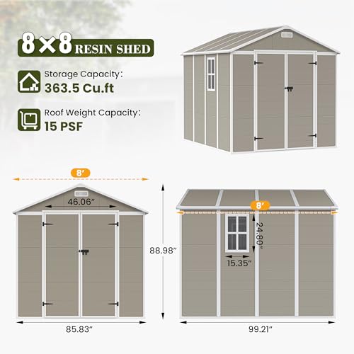 UDPATIO Outdoor Storage Shed 6x6 FT Resin Garden Shed with Lockable Door D90316