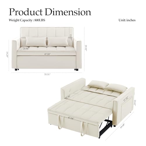 Modern 3 in 1 Convertible Sleeper Sofa Couch Bed with USB, Light Grey M684