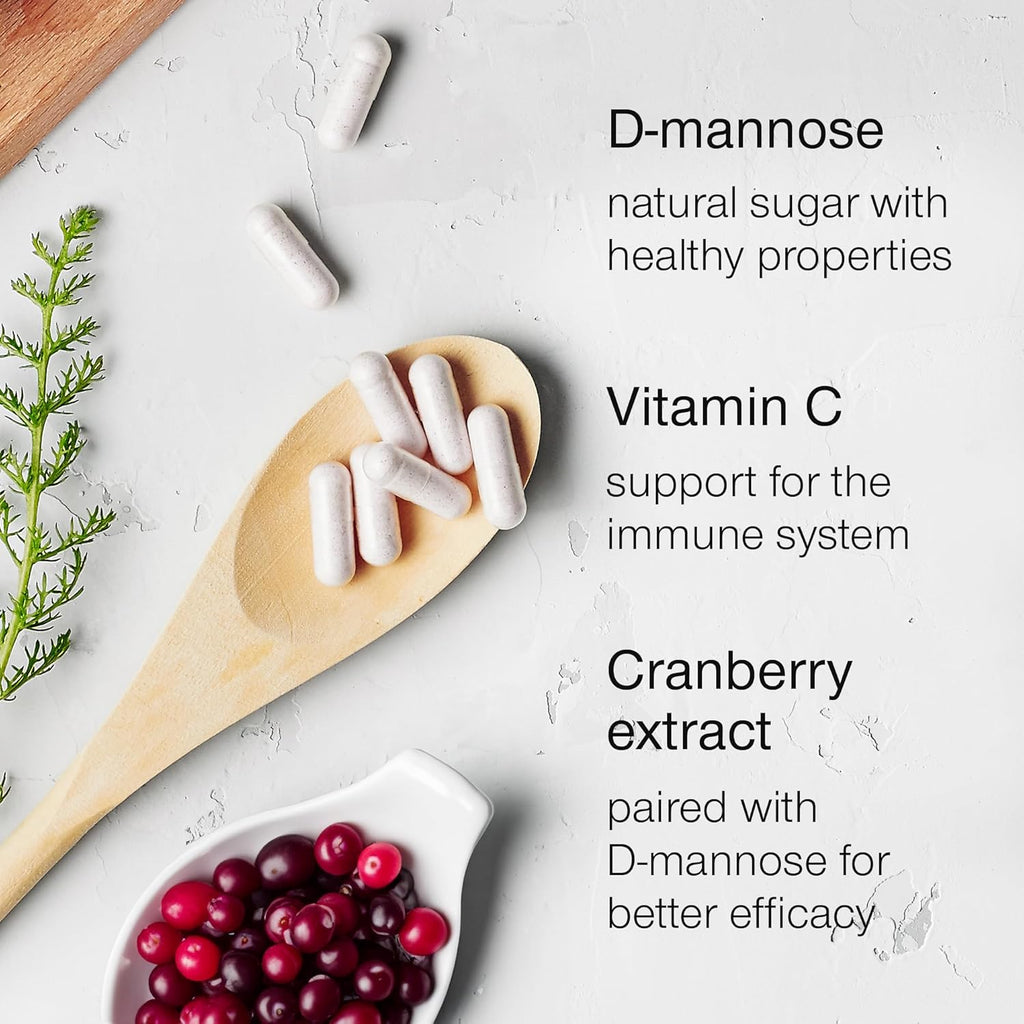 D-Mannose 1000mg Capsules with Cranberry Extract and Vitamin C, 60 Count F355