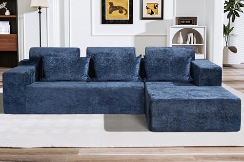 HABUTWAY 105" L-Shape Modular Sectional Sofa, Grey Velvet G848557