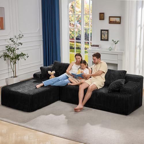 Modular Sectional Sofa L-Shape Couch with Oversized Chaise, Grey Stripe I49459