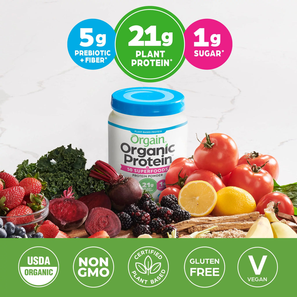 Orgain Organic Vegan Protein Powder Vanilla Bean, 21g Plant Based Protein, 2.02lb D9636
