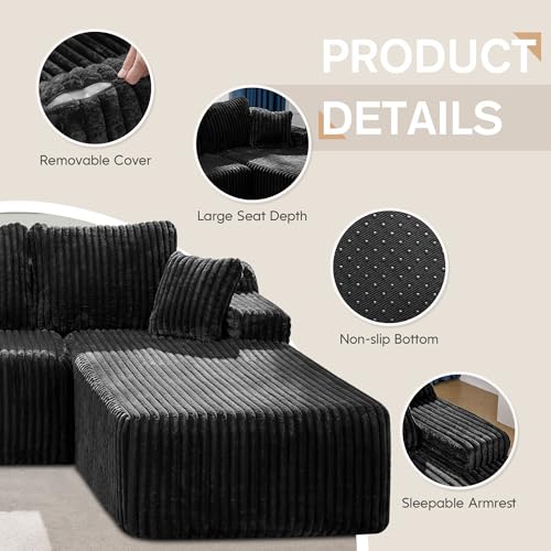 Modular Sectional Sofa L-Shape Couch with Oversized Chaise, Grey Stripe I49459