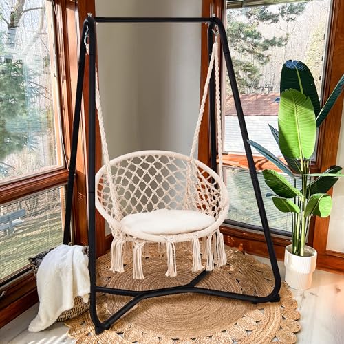 SUNCREAT Hammock Chair with Stand, Heavy Duty, 330 lbs Capacity, Grey Q865810