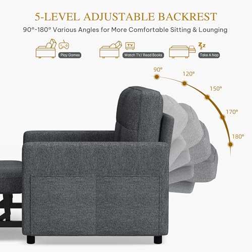DWVO 55" Convertible Sofa Bed, 3-in-1 Sleeper Sofa with Pull-Out Bed, Linen Futon Couch W749781