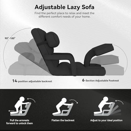 Esright Floor Chair, Padded Folding Gaming Chair with Adjustable Backrest, Dark Grey P960