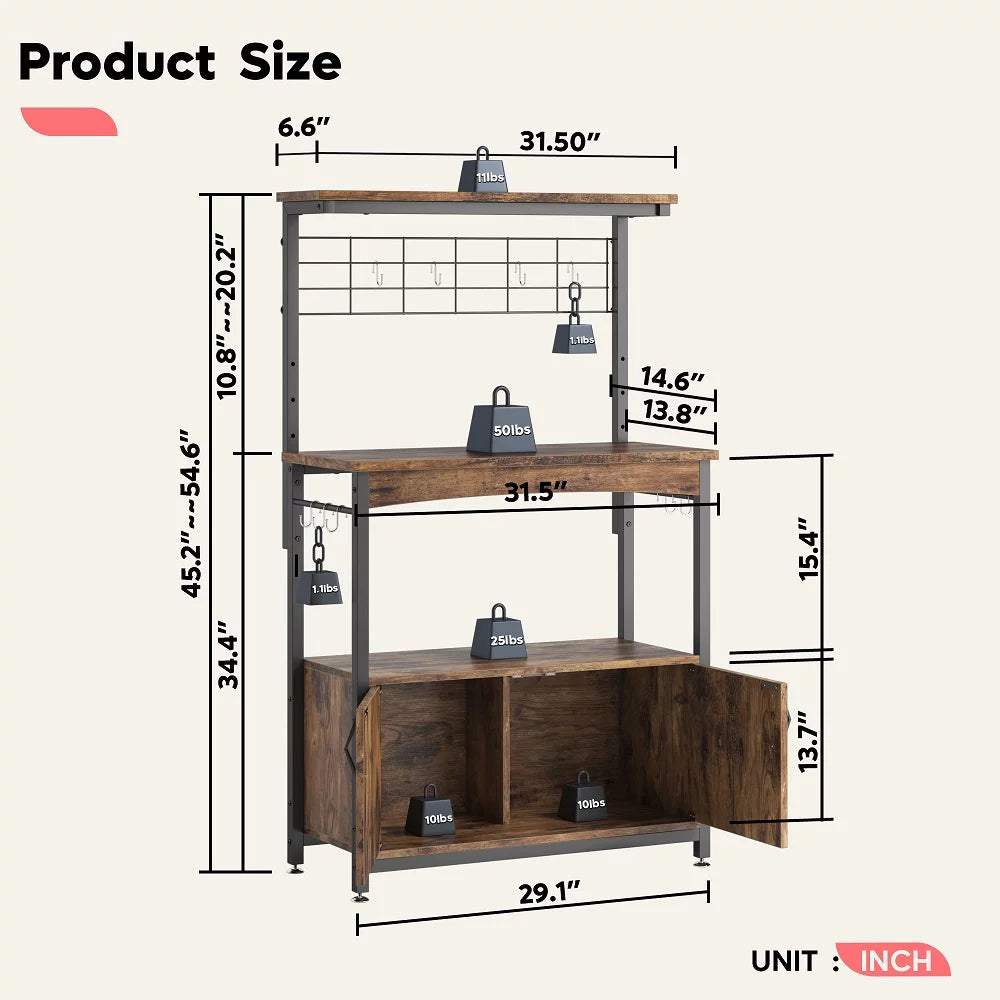 Bestier 3-Tier Baker's Rack with Cabinet, Kitchen Storage Shelves, Coffee Bar Y78034