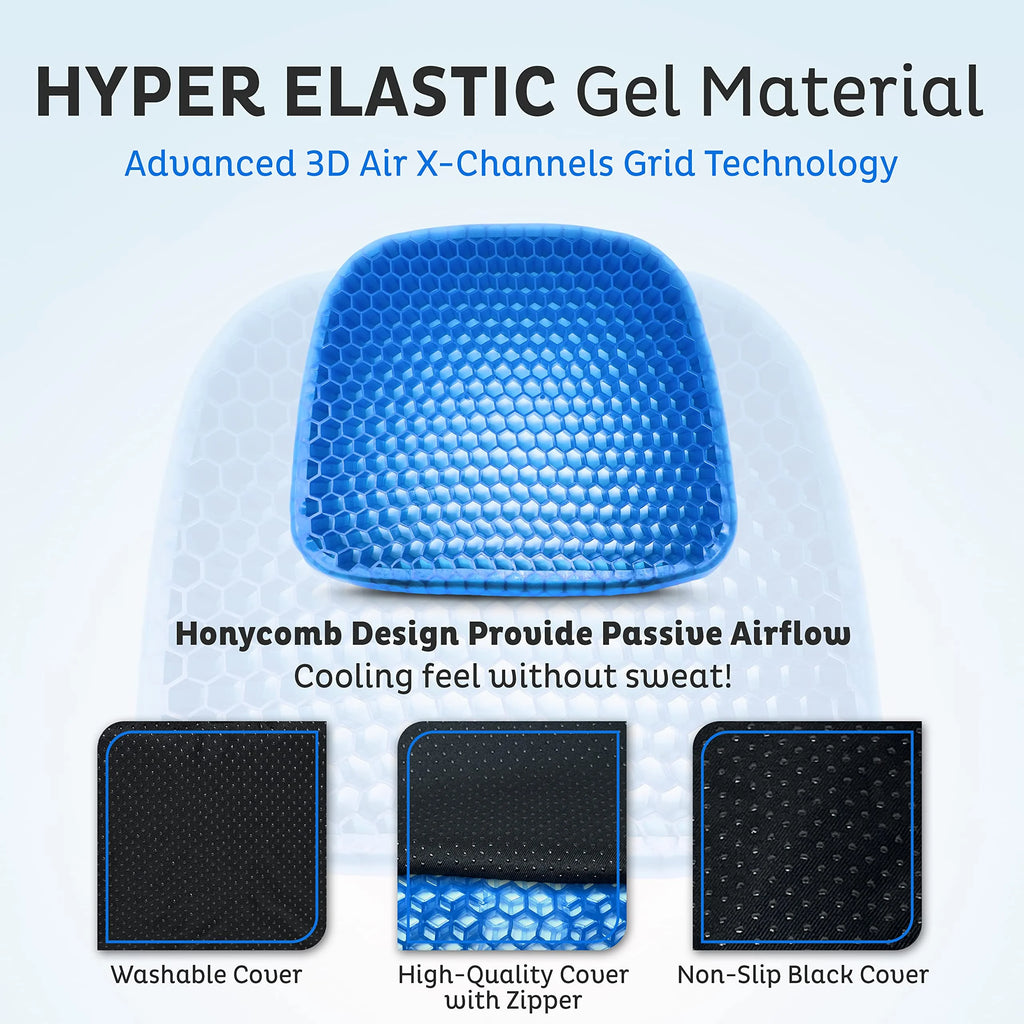 Gel Seat Cushion with Ergonomic Honeycomb Design, Large Size, Removable Washable Cover C7240