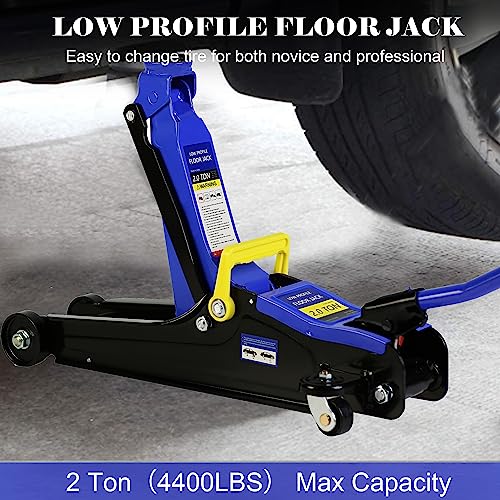 Pvillez Floor Jack, Heavy Duty Hydraulic Low Profile Steel Racing Jack, 2 Ton Capacity Blue H10635