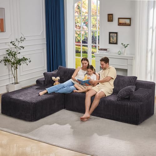 Modular Sectional Sofa L-Shape Couch with Oversized Chaise, Grey Stripe I49459