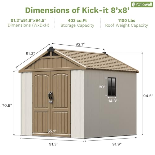 Patiowell 8 x 12 FT Plastic Outdoor Storage Shed with Floor, Window and Lockable Door F41822