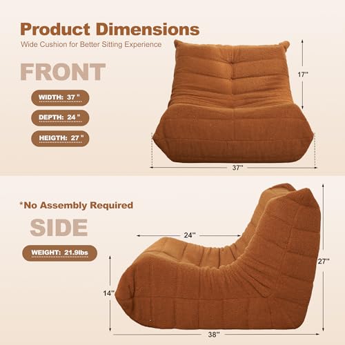 Bean Bag Chair Big Sofa for Adults with Memory Foam, Black Plush A2357