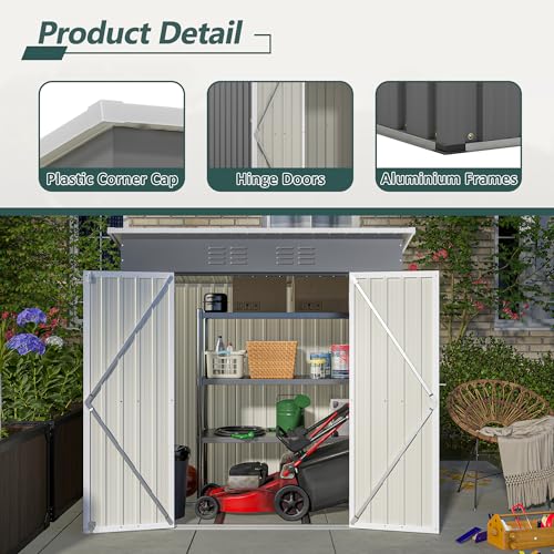 Outdoor Storage Shed 6x4 Ft, Heavy-Duty Resin Tool Shed with Lockable Doors Z7258