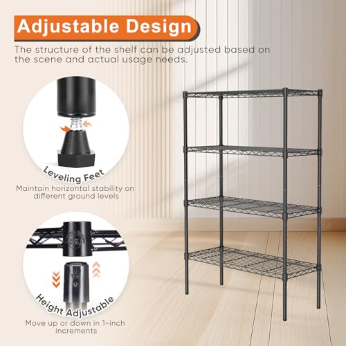 Sweetcrispy 4-Shelf Storage Shelving Unit, Adjustable Metal Wire Racks B3757