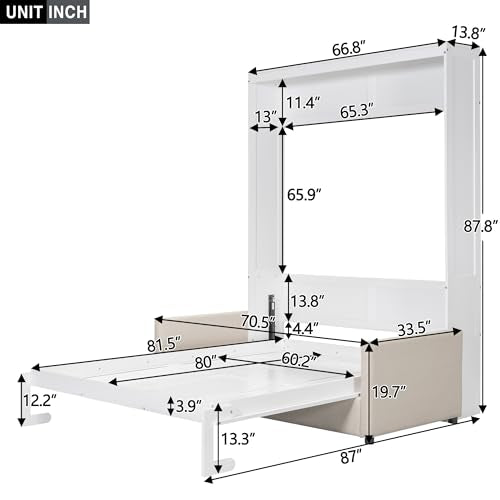 LZ LEISURE ZONE Queen Murphy Bed with Cushion, White M9247