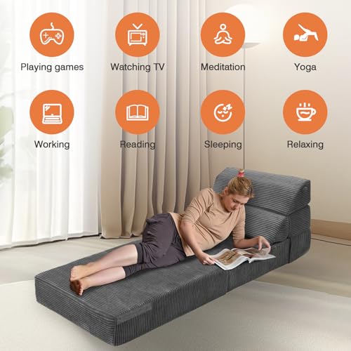 Comfy Folding Sofa Bed Grey Convertible Sleeper Chair Couch M171120